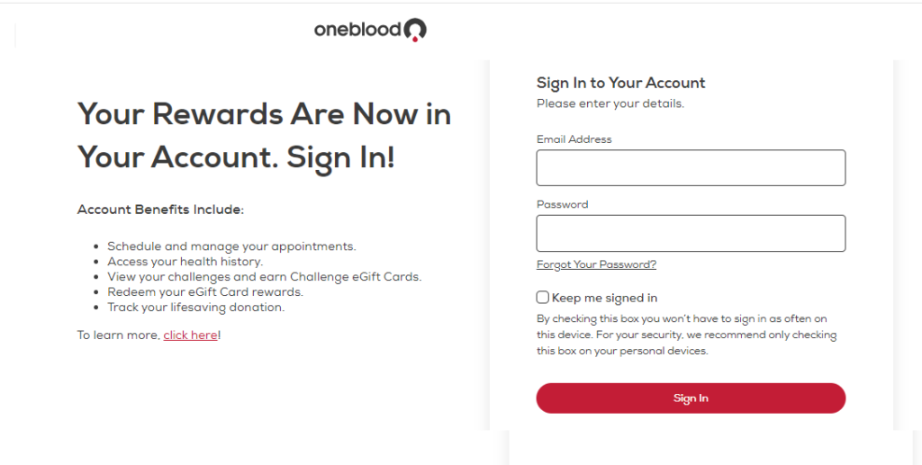 OneBloodRewards Login